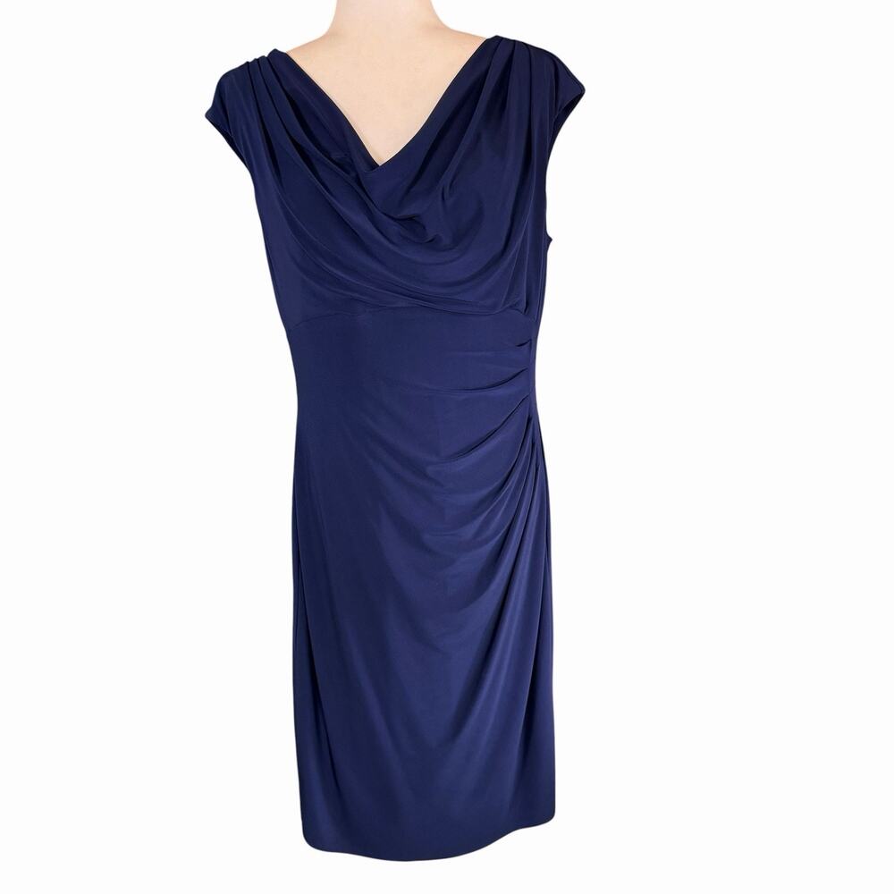 Lauren Ralph Lauren Cowl Neck Ruched Sheath Dress 14 Blue Cocktail Party NWT